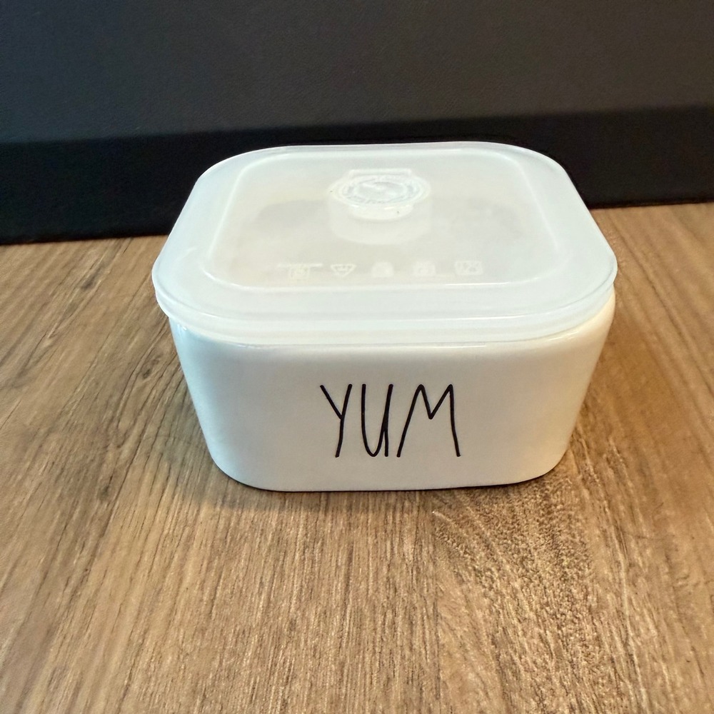 Rae Dunn YUM Ceramic Food Storage Container with Vented Lid White Square